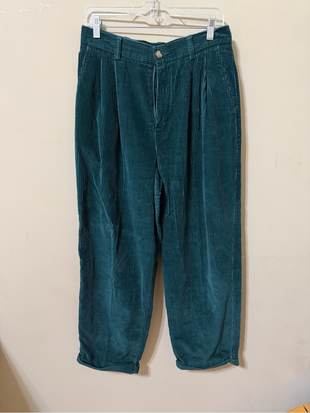 GAP vintage retro chic deep Teal Corduroy Pleated Trousers with cuff 12 euc